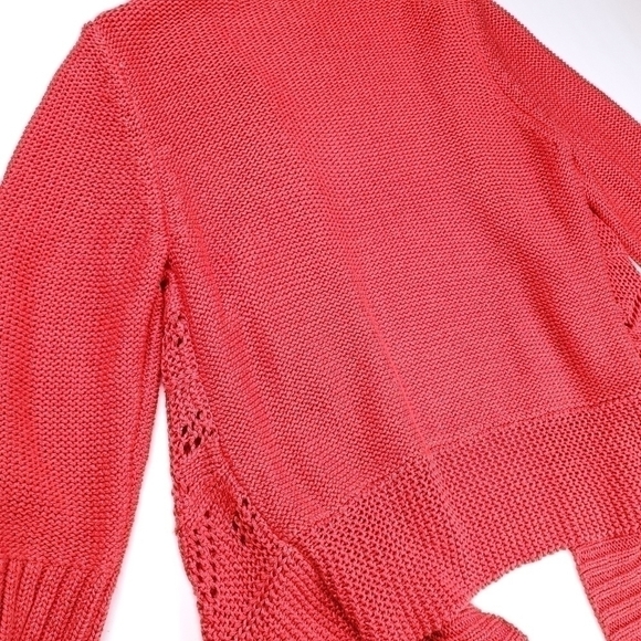 Chicos Red Coral Open Knit Cardigan Sz 1 (U.S. Med / 8) - Picture 13 of 14